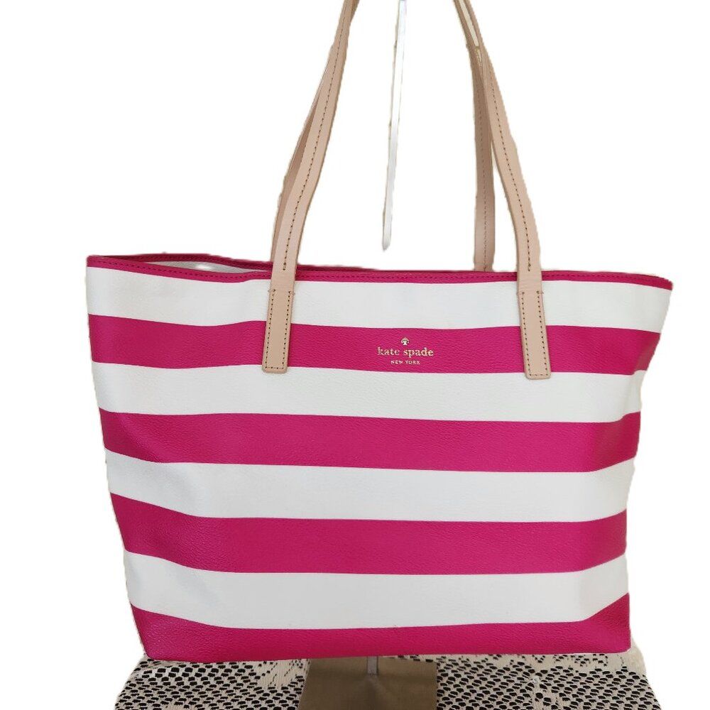 Euc Kate Spade Pink & White Striped Beach Bag Shoulder Bag Purse